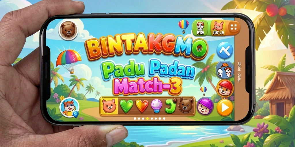 Tangkapan layar menunjukkan gameplay seru BINTANGMPO dengan item yang colorful.