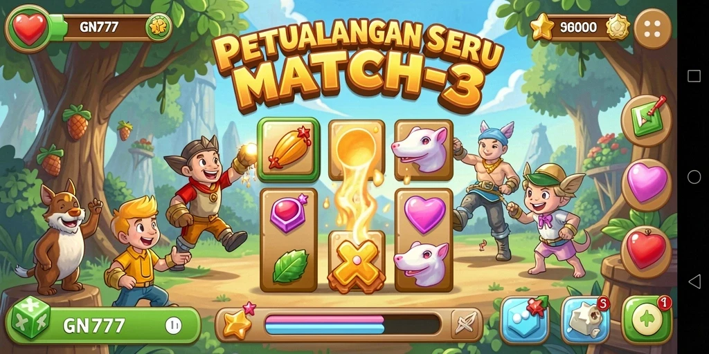 Tangkapan layar gameplay GN777 dengan tantangan seru Match-3.
