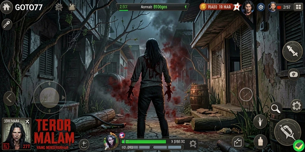 Gameplay GOTO77 menampilkan suasana Horror yang mencekam dan menegangkan.
