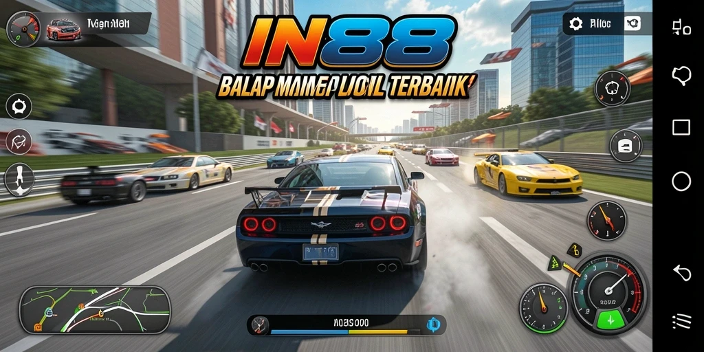 Tampilan gameplay balapan mobil yang mendebarkan di IN88.