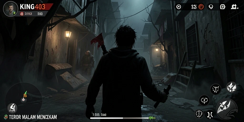 Tampilan seram gameplay KING403 dengan suasana Horror yang mencekam.