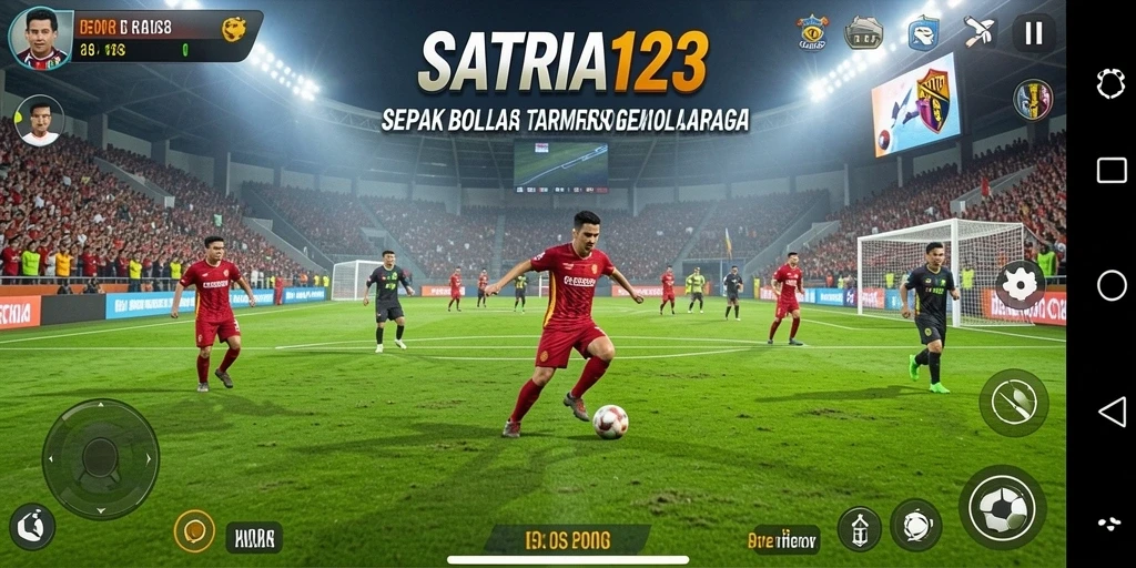 Tampilan gameplay seru dalam SATRIA123 menampilkan aksi sepak bola yang mendebarkan.