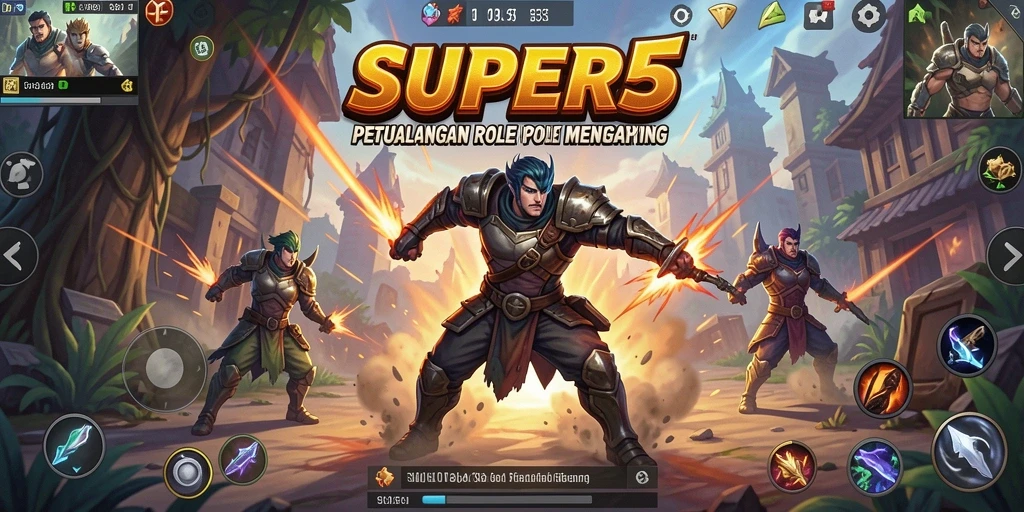 Tampilan gameplay SUPER5 yang epik dalam aksi ARPG.