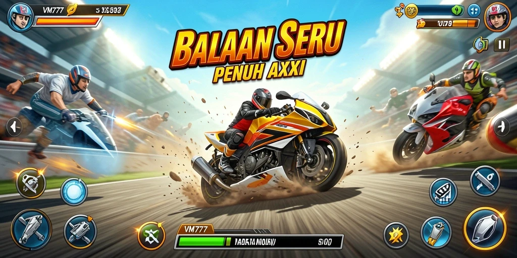 Gameplay balapan seru dalam VM777 dengan mobil yang melaju kencang.
