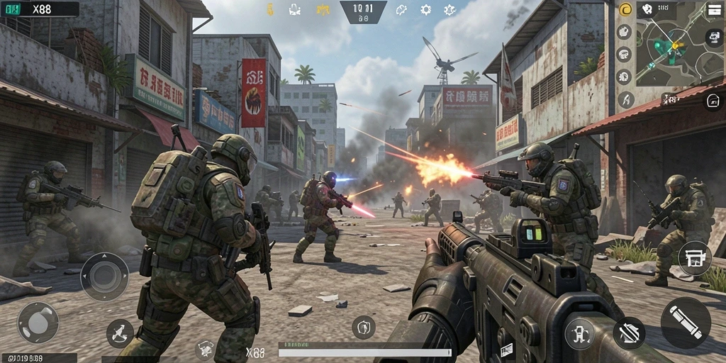 Tampilan gameplay X88 dengan aksi pertempuran yang mendebarkan.
