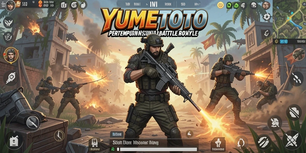 Tangkapan layar YUMETOTO menampilkan aksi pertempuran seru dalam game Battle Royale.