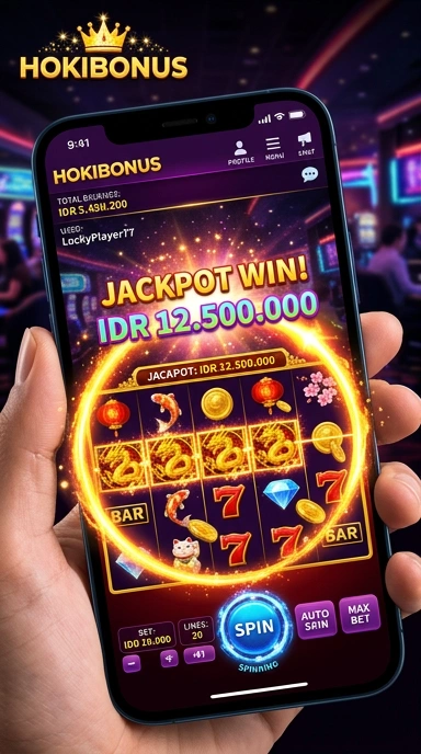 Screenshot aplikasi hokibonus dengan berbagai kategori yang tersedia.